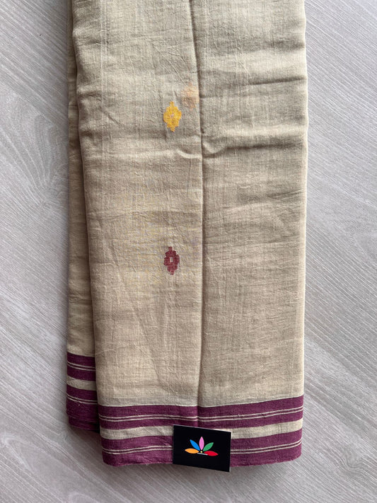 Light Beige Handloom Fine Bengal Soft Cotton Jamdani Saree (Without blouse)-31070