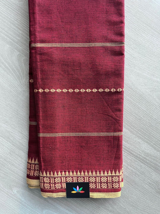 Double Tone (Maroon/Black) Handloom Bengal Soft Cotton Saree (Without blouse) -31124
