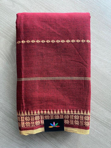 Double Tone (Maroon/Black) Handloom Bengal Soft Cotton Saree (Without blouse) -31124