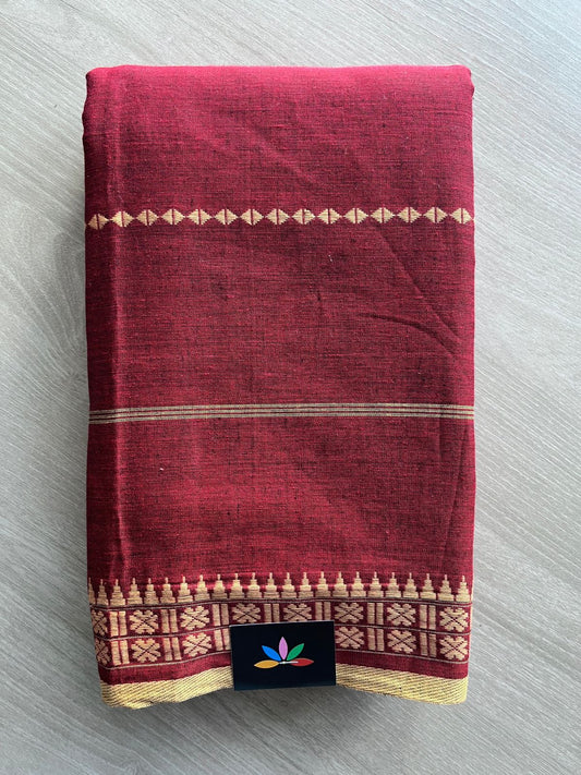 Double Tone (Maroon/Black) Handloom Bengal Soft Cotton Saree (Without blouse) -31124