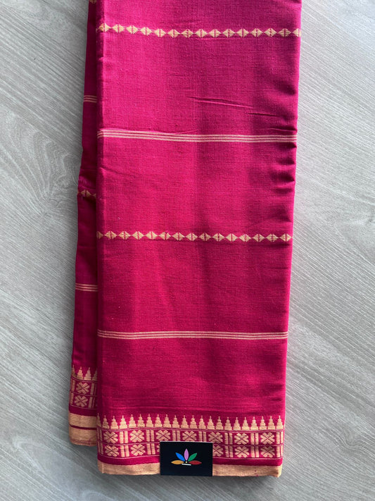 Raspberry Pink Handloom Bengal Soft Cotton Saree (Without blouse) -31125