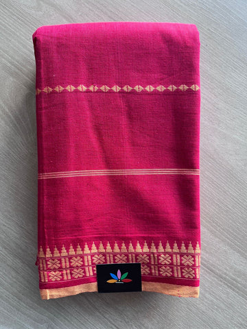 Raspberry Pink Handloom Bengal Soft Cotton Saree (Without blouse) -31125