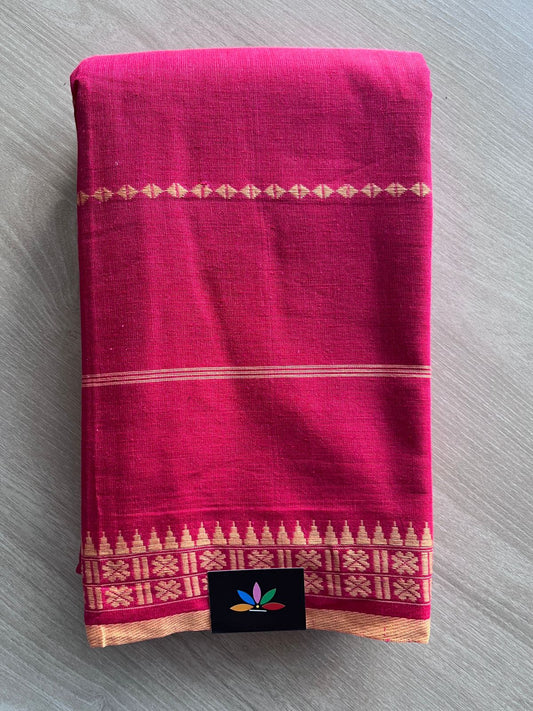 Raspberry Pink Handloom Bengal Soft Cotton Saree (Without blouse) -31125