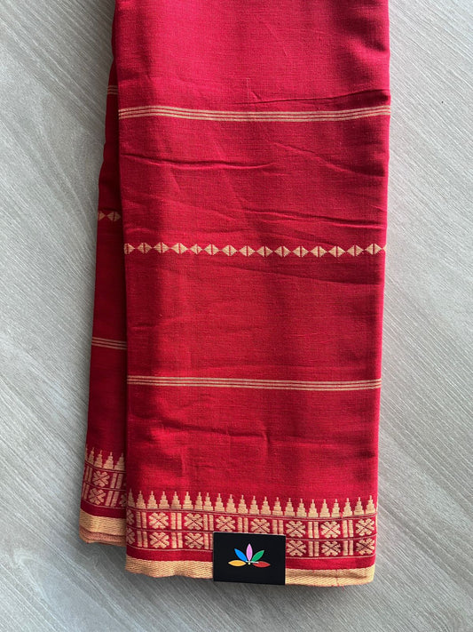 Bright Red Handloom Bengal Soft Cotton Saree (Without blouse) -31126