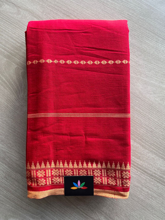 Bright Red Handloom Bengal Soft Cotton Saree (Without blouse) -31126