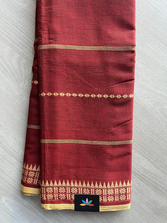 Double Tone (Maroon/Black) Handloom Bengal Soft Cotton Saree (Without blouse) -31129
