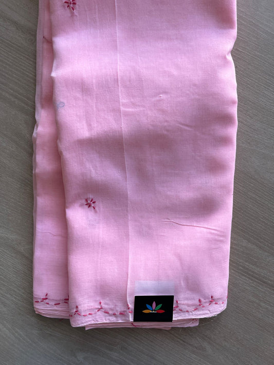 Light Pink Simple Chikankari Voile Cotton Saree- 31191