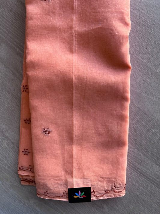 Peach Orange Simple Chikankari Voile Cotton Saree- 31203