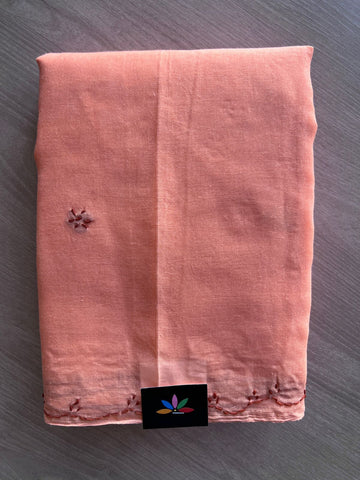 Peach Orange Simple Chikankari Voile Cotton Saree- 31203