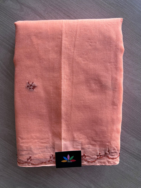 Peach Orange Simple Chikankari Voile Cotton Saree- 31203