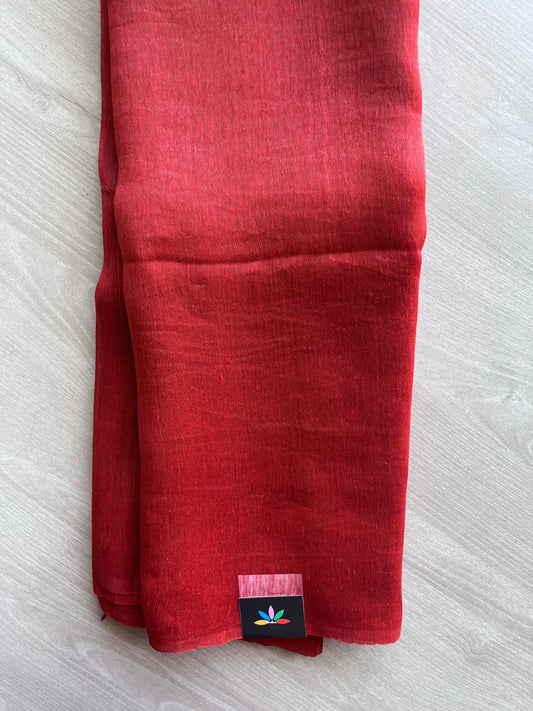 Deep Red Handwoven Linen Silk Jamdani Saree - 31247