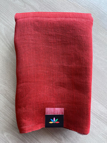 Deep Red Handwoven Linen Silk Jamdani Saree - 31247