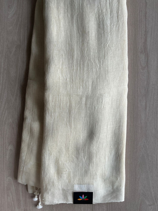Off White Handwoven Fine Linen Saree -31250-31251