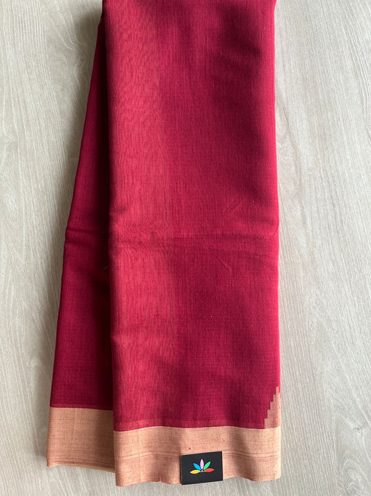 Deep Red Contrast Border Kota Checks Saree -31254