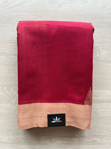 Deep Red Contrast Border Kota Checks Saree -31254