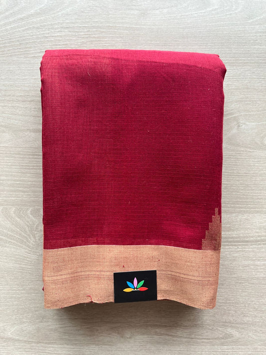 Deep Red Contrast Border Kota Checks Saree -31254