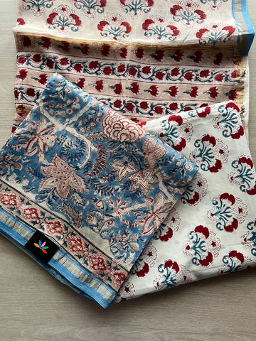 Hand Block Printed Chanderi Cotton Silk 3 Piece Set - 31331