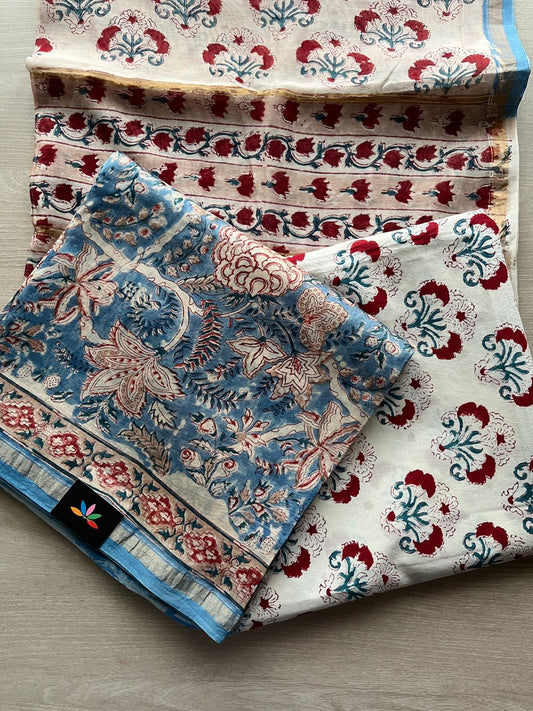 Hand Block Printed Chanderi Cotton Silk 3 Piece Set - 31331