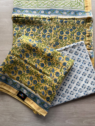 Hand Block Printed Chanderi Cotton Silk 3 Piece Set - 31332