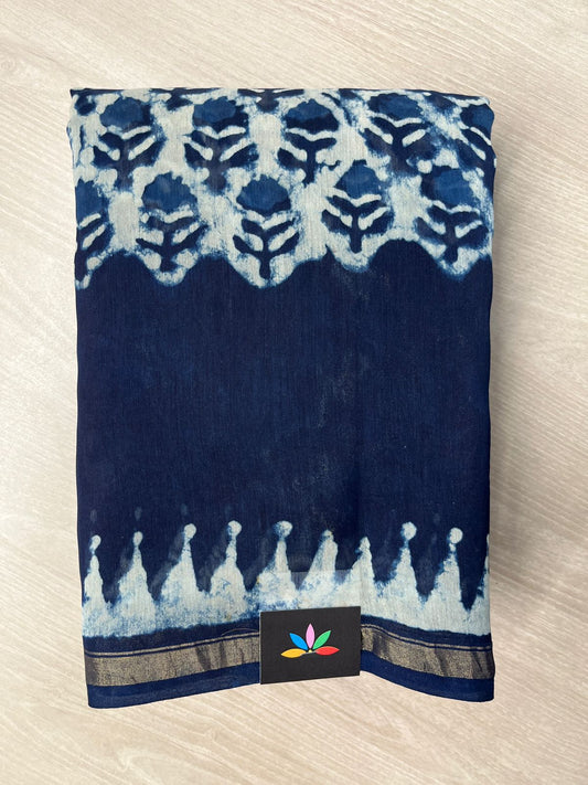 Handblock Printed Chanderi Cotton Silk Saree -31336-31340