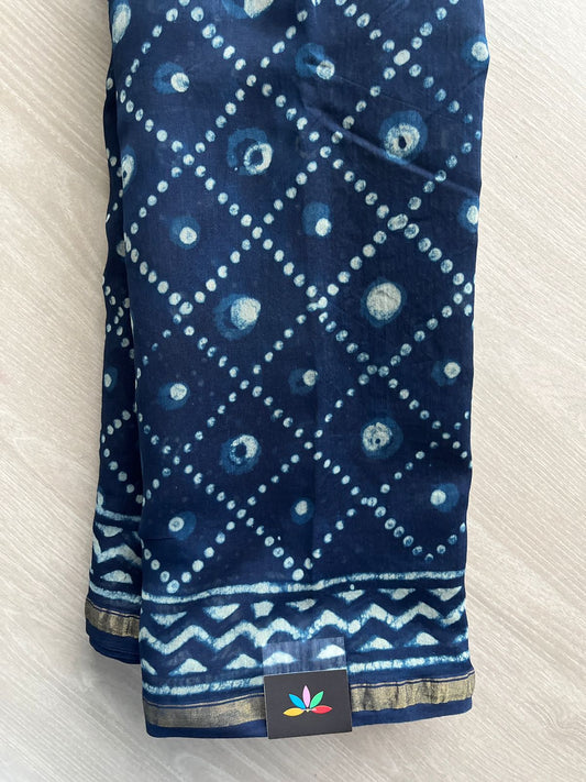 Handblock Printed Chanderi Cotton Silk Saree -31341-31345