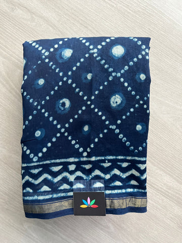 Blue Zodiac Handblock Printed Chanderi Cotton Silk Saree -31341-31345
