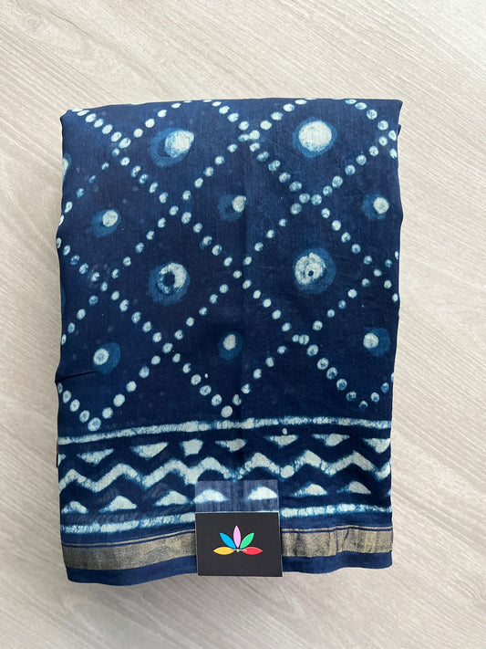 Handblock Printed Chanderi Cotton Silk Saree -31341-31345