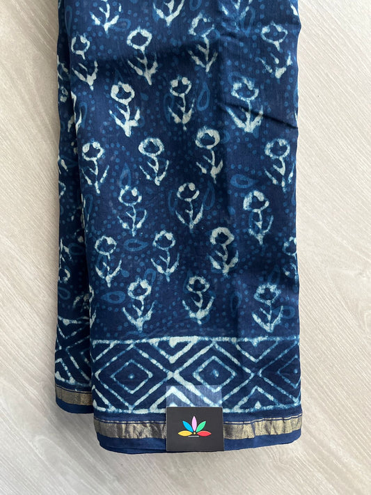 Handblock Printed Chanderi Cotton Silk Saree -31346-31350