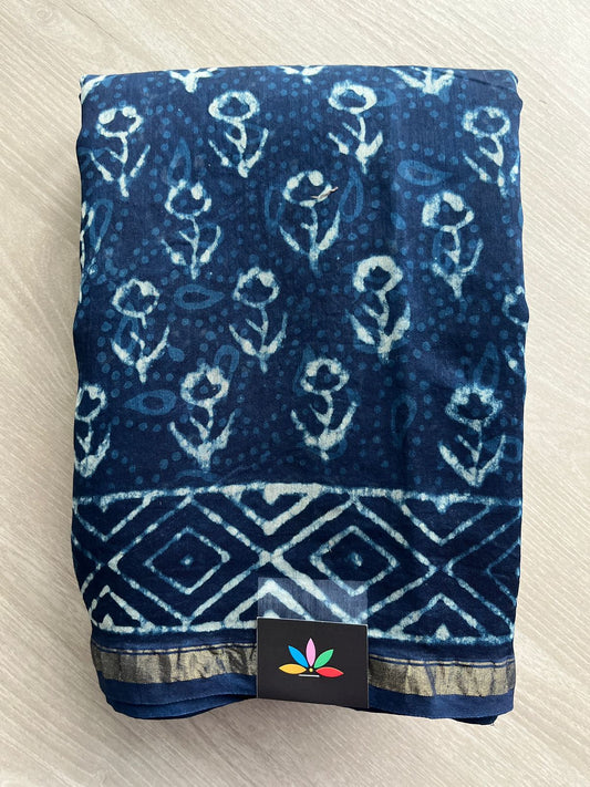 Handblock Printed Chanderi Cotton Silk Saree -31346-31350