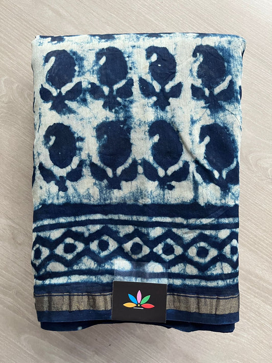 Handblock Printed Chanderi Cotton Silk Saree -31356-31360