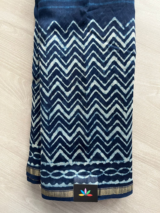 Handblock Printed Chanderi Cotton Silk Saree -31361-31365