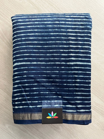 Blue Zodiac Handblock Printed Chanderi Cotton Silk Saree -31371-31375