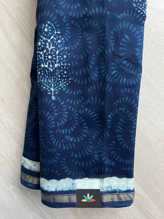 Handblock Printed Chanderi Cotton Silk Saree -31376-31380
