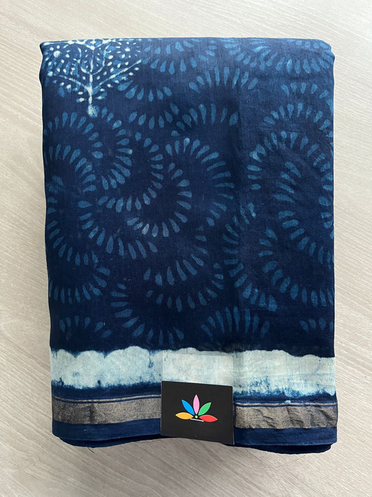 Handblock Printed Chanderi Cotton Silk Saree -31376-31380