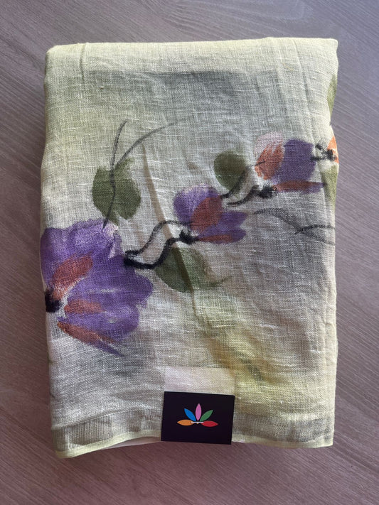 Multi Color Designer Handblock Printed Fine Linen Saree-31412