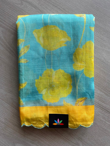 Scallop Border Digital Printed Mangalagiri Silk Cotton Saree - 35416