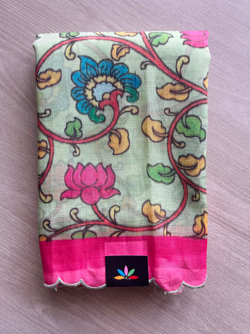 Scallop Border Digital Printed Mangalagiri Silk Cotton Saree - 35417