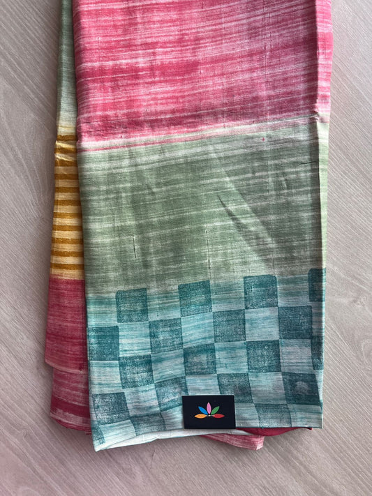 Multi Color Handcrafted Geometric Design Light Weight Mulberry Silk Saree-31417