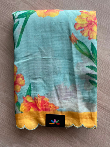 Scallop Border Digital Printed Mangalagiri Silk Cotton Saree - 35418