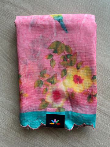 Scallop Border Digital Printed Mangalagiri Silk Cotton Saree - 35419
