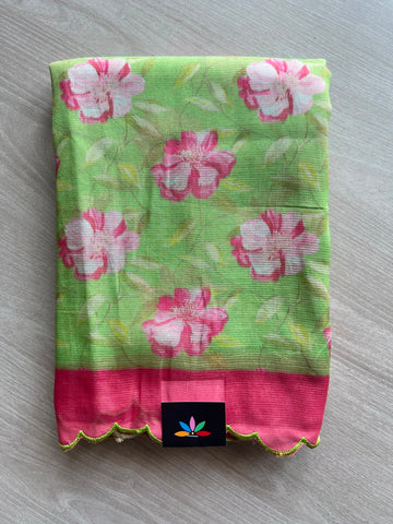 Scallop Border Digital Printed Mangalagiri Silk Cotton Saree - 35420