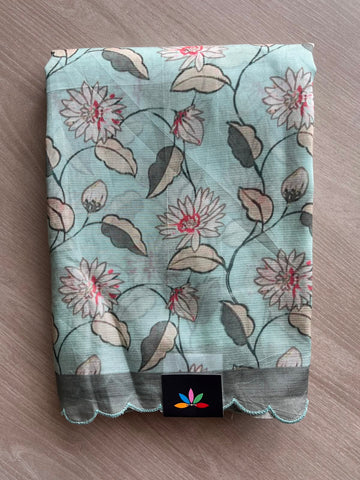 Scallop Border Digital Printed Mangalagiri Silk Cotton Saree - 35422