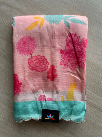 Scallop Border Digital Printed Mangalagiri Silk Cotton Saree - 35423