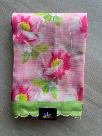 Scallop Border Digital Printed Mangalagiri Silk Cotton Saree - 35425