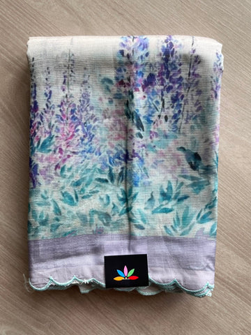 Scallop Border Digital Printed Mangalagiri Silk Cotton Saree - 35427