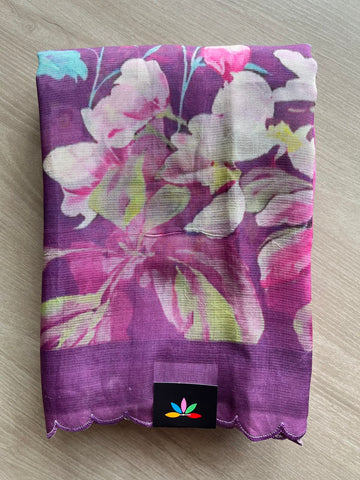 Scallop Border Digital Printed Mangalagiri Silk Cotton Saree - 35429
