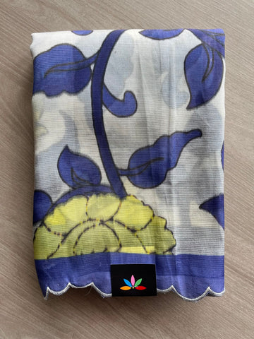 Scallop Border Digital Printed Mangalagiri Silk Cotton Saree - 35430