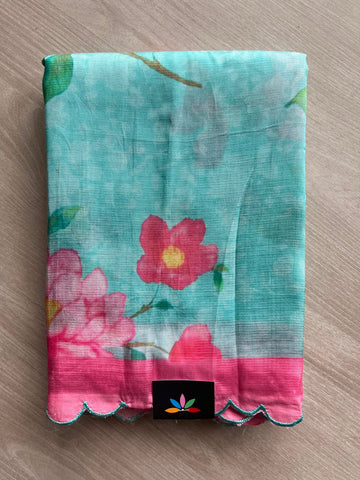 Scallop Border Digital Printed Mangalagiri Silk Cotton Saree - 35431