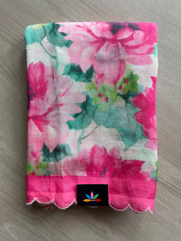 Scallop Border Digital Printed Mangalagiri Silk Cotton Saree - 35433