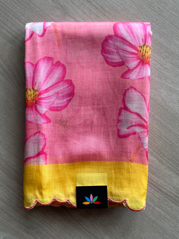 Scallop Border Digital Printed Mangalagiri Silk Cotton Saree - 35434